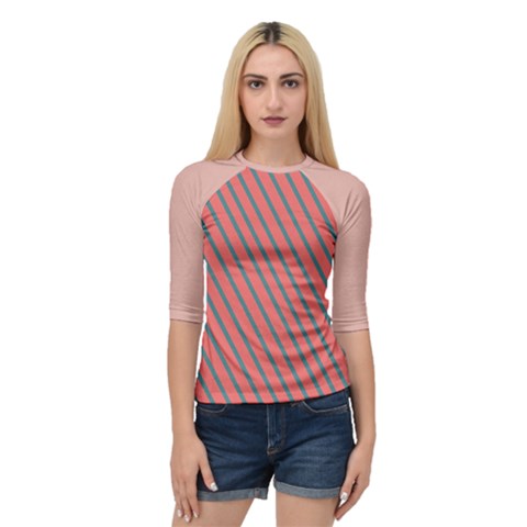 Living Coral Diagonal Stripes Quarter Sleeve Raglan Tee by LoolyElzayat