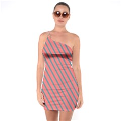 Living Coral Diagonal Stripes One Soulder Bodycon Dress by LoolyElzayat