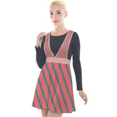 Living Coral Diagonal Stripes Plunge Pinafore Velour Dress by LoolyElzayat