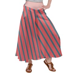 Living Coral Diagonal Stripes Satin Palazzo Pants by LoolyElzayat