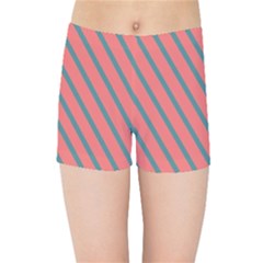 Living Coral Diagonal Stripes Kids  Sports Shorts by LoolyElzayat