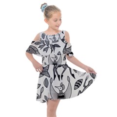 African Senufo Korhogo Tribal Ethnic Art  Kids  Shoulder Cutout Chiffon Dress by BluedarkArt