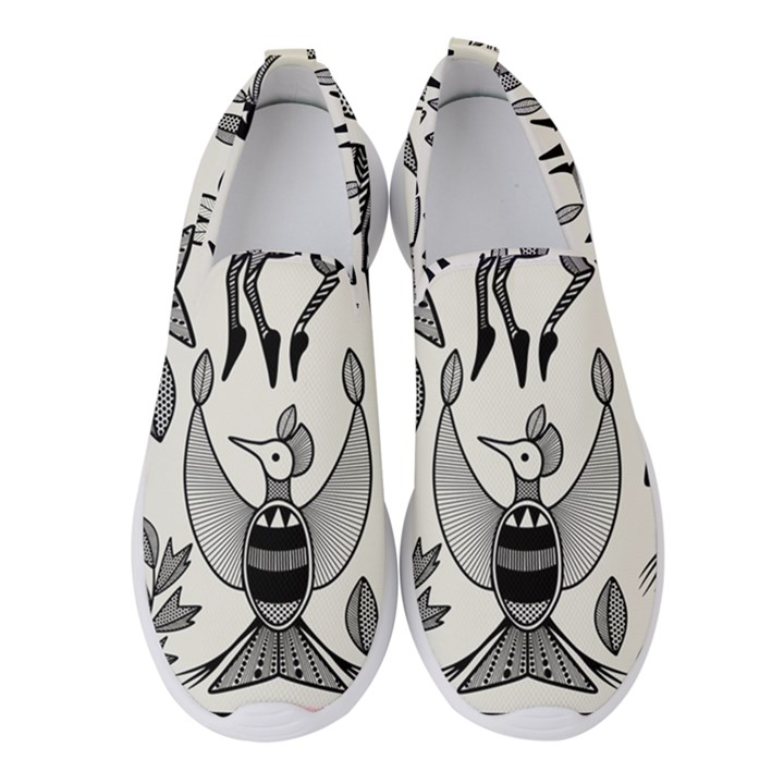 African Senufo Korhogo Tribal Ethnic Art  Women s Slip On Sneakers