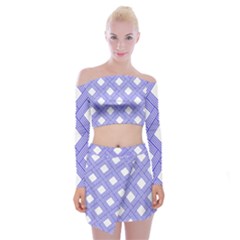 Textile Cross Seamless Pattern Off Shoulder Top With Mini Skirt Set