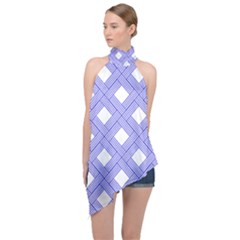 Textile Cross Seamless Pattern Halter Asymmetric Satin Top