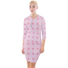 Traditional Patterns Pink Octagon Quarter Sleeve Hood Bodycon Dress by Pakrebo