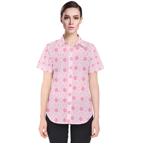 Traditional Patterns Pink Octagon Women s Short Sleeve Shirt by Pakrebo