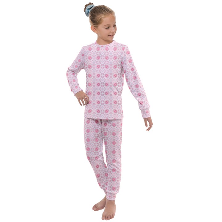 Traditional Patterns Pink Octagon Kids  Long Sleeve Set 