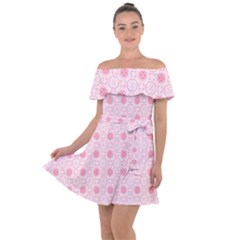 Traditional Patterns Pink Octagon Off Shoulder Velour Dress