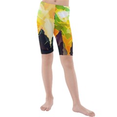 Forest Trees Nature Wood Green Kids  Mid Length Swim Shorts by Pakrebo