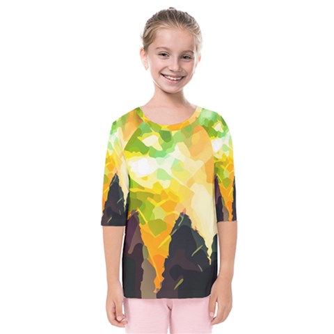 Forest Trees Nature Wood Green Kids  Quarter Sleeve Raglan Tee by Pakrebo