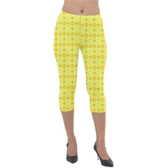 Traditional Patterns Chrysanthemum Lightweight Velour Capri Leggings  by Pakrebo