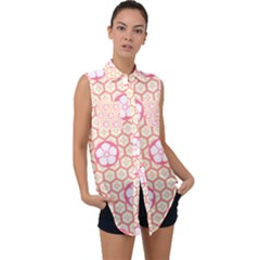 Floral Design Seamless Wallpaper Sleeveless Chiffon Button Shirt