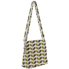 Leaf Plant Pattern Seamless Zipper Messenger Bag by Pakrebo