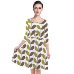 Leaf Plant Pattern Seamless Quarter Sleeve Waist Band Dress by Pakrebo