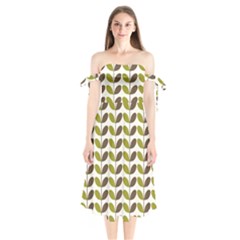 Leaf Plant Pattern Seamless Shoulder Tie Bardot Midi Dress