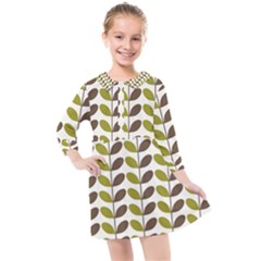 Leaf Plant Pattern Seamless Kids  Quarter Sleeve Shirt Dress by Pakrebo