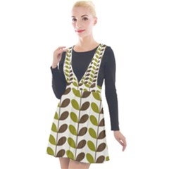 Leaf Plant Pattern Seamless Plunge Pinafore Velour Dress