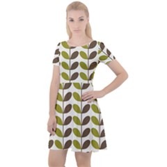 Leaf Plant Pattern Seamless Cap Sleeve Velour Dress  by Pakrebo