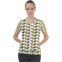 Leaf Plant Pattern Seamless Short Sleeve Zip Up Jacket