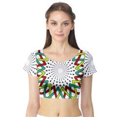 Round Star Colors Illusion Mandala Short Sleeve Crop Top by Mariart