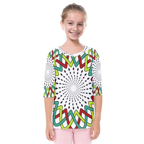 Round Star Colors Illusion Mandala Kids  Quarter Sleeve Raglan Tee by Mariart