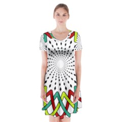 Round Star Colors Illusion Mandala Short Sleeve V-neck Flare Dress by Mariart