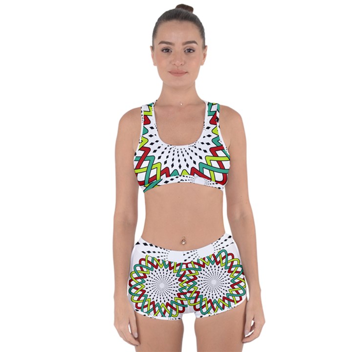 Round Star Colors Illusion Mandala Racerback Boyleg Bikini Set