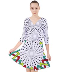 Round Star Colors Illusion Mandala Quarter Sleeve Front Wrap Dress