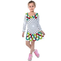 Round Star Colors Illusion Mandala Kids  Long Sleeve Velvet Dress by Mariart