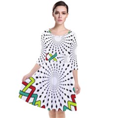 Round Star Colors Illusion Mandala Quarter Sleeve Waist Band Dress