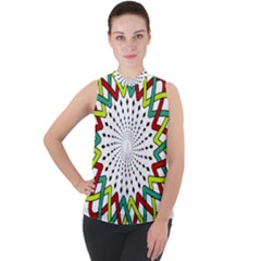 Round Star Colors Illusion Mandala Mock Neck Chiffon Sleeveless Top