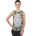 Round Star Colors Illusion Mandala Mock Neck Chiffon Sleeveless Top View1