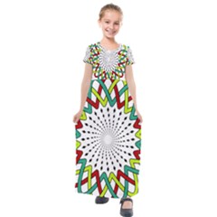 Round Star Colors Illusion Mandala Kids  Short Sleeve Maxi Dress