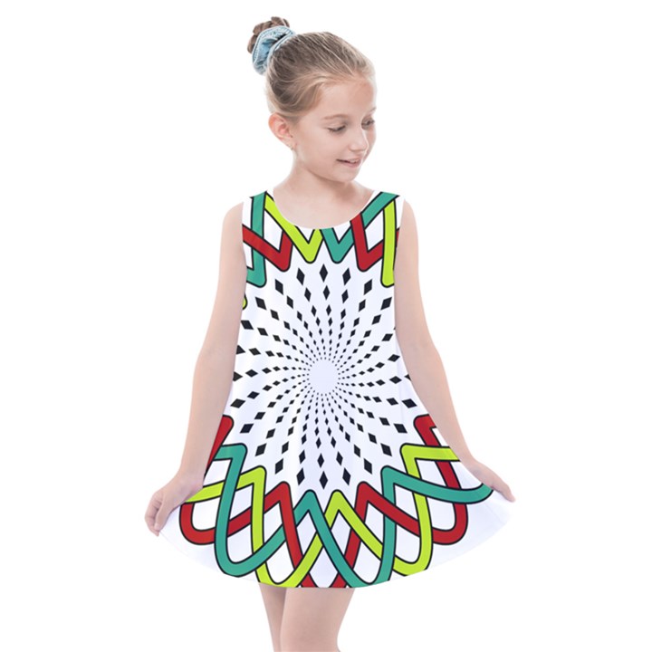 Round Star Colors Illusion Mandala Kids  Summer Dress