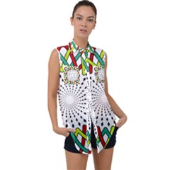 Round Star Colors Illusion Mandala Sleeveless Chiffon Button Shirt