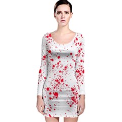 Red And White Splatter Abstract Print Long Sleeve Bodycon Dress by dflcprintsclothing