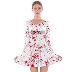 Red And White Splatter Abstract Print Long Sleeve Skater Dress