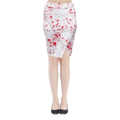 Red And White Splatter Abstract Print Midi Wrap Pencil Skirt