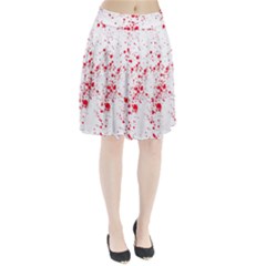 Red And White Splatter Abstract Print Pleated Skirt