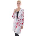 Red And White Splatter Abstract Print Hooded Pocket Cardigan View1