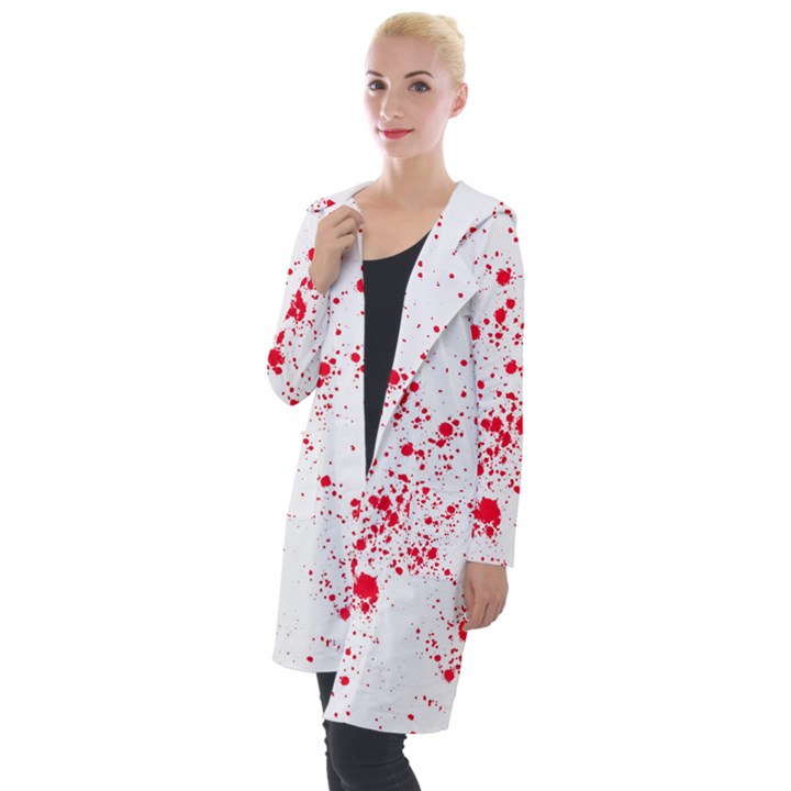 Red And White Splatter Abstract Print Hooded Pocket Cardigan