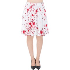 Red And White Splatter Abstract Print Velvet High Waist Skirt by dflcprintsclothing