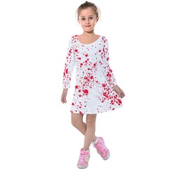 Red And White Splatter Abstract Print Kids  Long Sleeve Velvet Dress