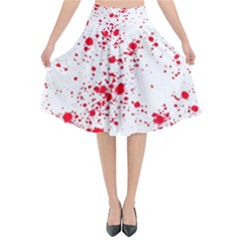 Red And White Splatter Abstract Print Flared Midi Skirt