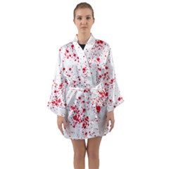 Red And White Splatter Abstract Print Long Sleeve Kimono Robe