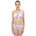 Red And White Splatter Abstract Print Spliced Up Two Piece Swimsuit View1