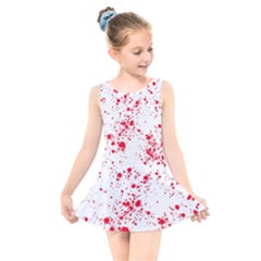 Red And White Splatter Abstract Print Kids  Skater Dress Swimsuit