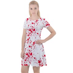 Red And White Splatter Abstract Print Cap Sleeve Velour Dress 