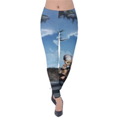 Cute Little Fairy With Wolf On The Beach Velvet Leggings by FantasyWorld7